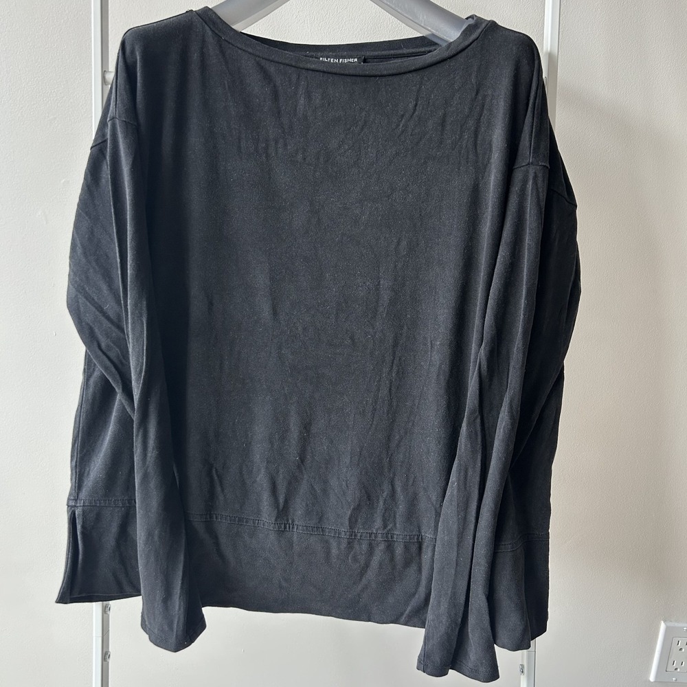 Eileen Fisher Long Sleeves XXS/TTP Black Tencel Top‎ Preowned